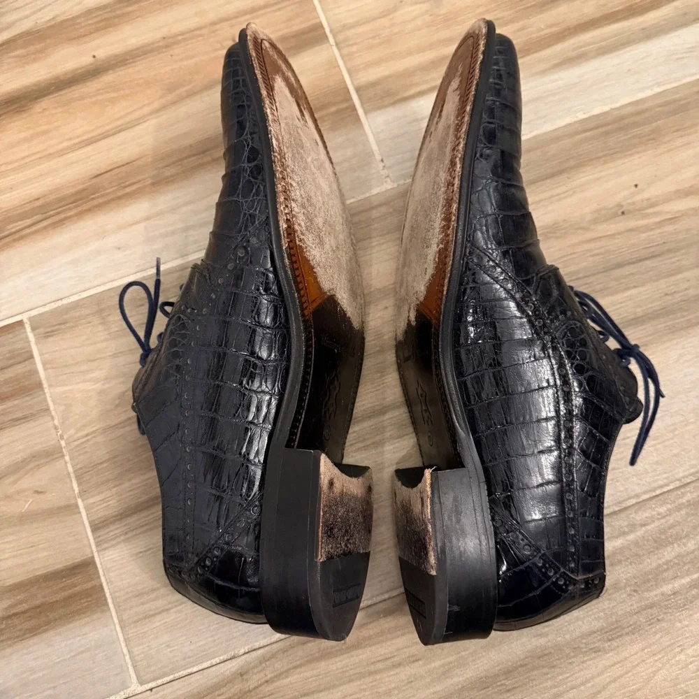 David Eden Cordova Mens Navy Blue Genuine Crocodile Leather Oxford Shoes Size 11